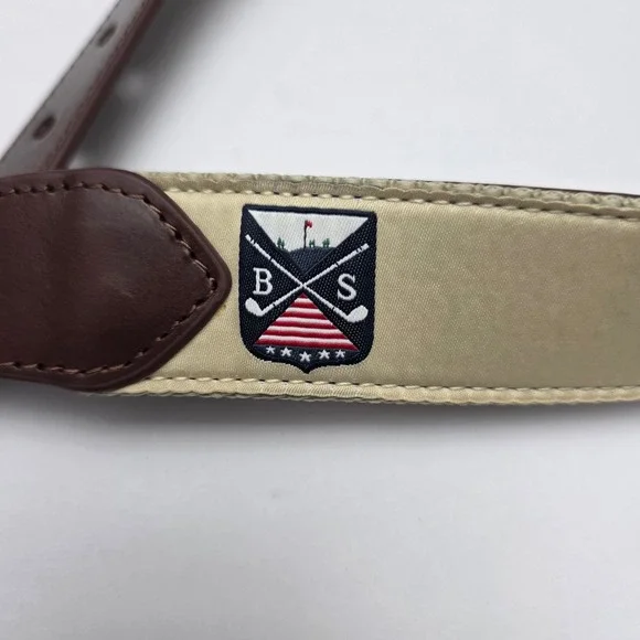Boston Scott Men's Golf Crest Belt Leather Trim Adjustable Buckle Casual Preppy - Picture 2 of 4